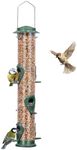 ERYTLLY Metal Bird Feeders 6 Port Tube Bird Feeder for Wild Birds, 1.4mm Extra Thick Solid Tube Transparent with Steel Hanger Bird Feeders Squirrel Proof for Outside Green