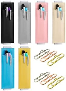 12Pcs Pen Holder for Notebook, Detachable Pen Sleeve, PU Leather Pen Pouch with Adjustable Elastic Band and 6pcs Metal Pen Clip for Notebooks, Journals, Calendars, Tablet Case (6 Colors)