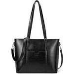 BOSTANTEN Women Leather Laptop Tote Office Shoulder Handbag Vintage Briefcase 15.6 inch Computer Work Purse Black