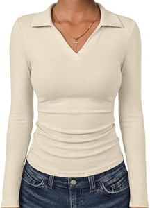 ANRABESS Womens Long Sleeve Fitted Polo Shirts Beige L