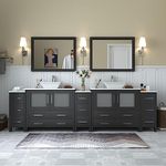 Vanity Art 108 inch Double Sink Bathroom Vanity Combo Set 13-Drawers, 2-Shelf, 5 Cabinet Engineered Marble Top and Ceramic Vessel Sink Bathroom Cabinet with Free Mirror - VA3136-108-E