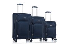 CHAMPS Traveler's Collection 3-Piece Softside Spinner Luggage Set, Lightweight with 360° Wheels and Expandable Capacity, Navy Blue