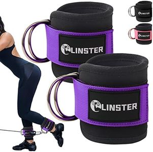 LINSTER Ankle Straps for Cable Machines (Pair) Adjustable fit Comfort Neoprene and Double D-Rings, Ankle Strap Gym Cable Attachment for Glute Workouts, Leg Extensions and Lower Body Exercises