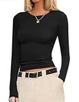 Ekouaer Womens Long Sleeve Shirts Fitted Tops Trendy Layering Tight Basic Thermal Undershirts Tee Black S