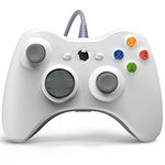 Wired Controller for Microsoft Xbox 360, Game Controller with Dual-Vibration for Xbox 360/360 Slim and PC Windows 7,8,10 (White)