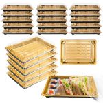 YKUKIZEE 20 Pack Sandwich Trays with Lids, Plastic Buffet Trays Platter, Gold Buffet Catering Trays with Clear Lids for Sushi Party Food Cake 258x185x50 mm