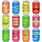 HooAMI Beach Themed Can Cooler Sleeve Funny Beer Can Covers Collapsible Insulated Neoprene Drink Cooler Sleeves for Beer Beverages Cans and Bottles Summer Pool Hawaiian Party Favors (12-Pack)