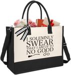 XIKAINUO I Solemnly Swear that I Am up to No Good Canvas Tote Bag, Travel Shopping Bag for Bookworm, Women Friends Coworker Birthday Christmas Gifts, White