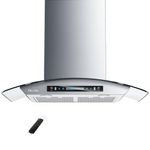 HisoHu Wall Mount Curved Glass Range Hood 30 Inch, 780 CFM Kitchen Vent Hood Ductless/Ducted Convertible with Touchscreen and LED Lights