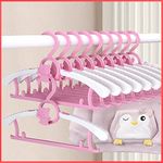 wolpin Plastic Kids Cloth Hangers (Set Of 5 Pieces) Extendable Hanging Portable Baby Clothes Antislip Hanger,Pink