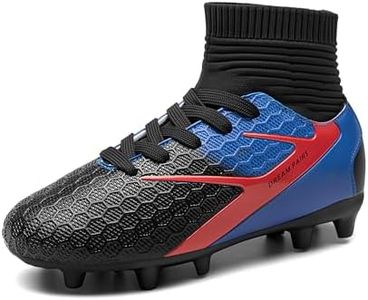 DREAM PAIRS Boys Girls Soccer Cleats Youth Firm Groud Outdoor Sport Athletic High Top Football Shoes for Little/Big Kid,Size 11 Little Kid,Black/Royal Blue/Red,HZ19002K