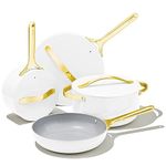 Caraway Nonstick Ceramic Cookware Set (12 Piece) Pots, Pans, Lids and Kitchen Storage - Non Toxic - Oven Safe & Compatible with All Stovetops - White