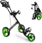 JOVIAL 3 Wheel Collapsible Junior Golf Cart, Upper and Lower Brackets with Elastic Strap, Simple Quick Braking System, Golf Trolley Accessories, with New Deluxe Scorecard Holder and Bag Holder