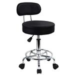 KKTONER PU Leather Rolling Stool Mid-Back with Footrest Height Adjustable Office Computer Home Drafting Swivel Task Chair with Wheels (Black)