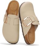 Project Cloud Genuine Leather Clogs for Women Shoes - Memory Foam Insole, Non-Slip & Natural Cork Footbed Arch Support Big Buckle Womens Clogs and Mules for Women Footwear(Manchester, NUDEACT,10)