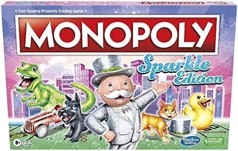 Monopoly Sparkle Edition Board Game, Family Games, with Glittery Tokens, Pearlescent Dice, Sparkly Look, (Amazon Exclusive), Multicolored