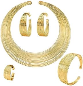 TNSRAY Collier Déclaration Africain National Bracelet Manchette Ouvert Mode Africaine Femme Parure Ensemble Cerceau Boucles d'oreilles,Collier National Africain Bijoux