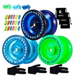 MAGICYOYO Pack of 3 Beginner Yoyos for Kids, K1-Plus Responsive YoYos with 3 Yoyo Gloves, 3 Yoyo Bags, 18 Yoyo Strings, All in A Gift Box