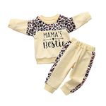 Toddler Baby Girl Clothes Infant Long Sleeve Mama's Bestie Print Sweatshirt Pullover Tops and Pants Set Beige 12-18 Months