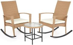 Mondeer Outdoor Furniture Set Garden Furniture Set 2 Rocking Chairs with Cushions Bistro Sets for Garden Balcony Lounger Set Rattan Furniture Set with Coffee Table Beige, 1x Rocking Chair Set