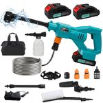 panthem Cordless Pressure Washer with 2 Batteries, MAx 60 bar High Power Washer Portable Jet Wash with 6 IN 1 pray Nozzles, Soap Dispensing Bottle 16FT Washer hose for Car Garden Home Patio (GY1551)