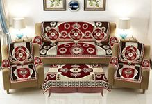 jayvaam Sawna Homes Sofa Cover With Cushion Cover And Table Cover-3 Seater&2 Seater Chenille Velvet Sofa Covers With Arm Set 16 Pcs - 3+1+1 Panels For Home Living Room Sofa Couch Decor (Coffe Maroon)