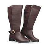 Hawkwell Women's Extra Wide Calf Pull On Side Zipper Knee High Boots, Brown PU, 11 W US