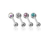 Gekko Body Jewellery Surgical Steel 1.6mm (14 Gauge) 4 Pack of Tongue Bars/Barbells with Set Gem Balls