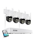 ZOSI 4K Wireless CCTV Camera System with 4Pcs 5MP Wired Wi-Fi 6 Pan/Tilt Security Cameras Outdoor,AI Face Person Vehicle Detection, 8CH WiFi NVR with 1TB HDD, Color Night Vision, Siren Alarm
