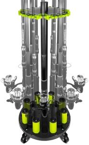 Hikeen Fishing Rod Holder, Fishing Pole Holders for Garage, Rod Rack Holds Up to 20 Rods with Rolling Wheels, Fishing Gear Equipment Storage Organizer, Fishing Gifts for Men