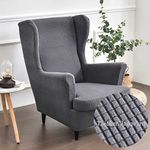 Highdi Wingback Chair Covers 2 Piece Stretch Wing Chair Slipcover, Solid color Jacquard Thicken Strandmon Sofa Cover Furniture Protector for Armchair Chairs Living Room Bedroom Hotel (anthracite)