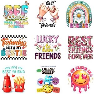 9pcs Best Friend Forever Friendship Iron On Transfer Decals Thermal Stickers for Clothing Appliqued Washable DIY Applique Iron On Heat Press Vinyl for Shirts Pillow Covers