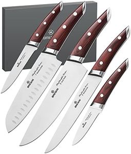 Brewin CHEFILOSOPHI Japanese Chef Knife Set 5 PCS with Elegant Red Pakkawood Handle Ergonomic Design,Professional Ultra Sharp Kitchen Knives for Cooking High Carbon Stainless Steel