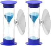 2 Minute Hourglass Sand Timer with Suction Cup -Set of 2 Small, Unbreakable Sand Clock Timer 2 min, Plastic Mini Sand Watch, Rotatable Reloj De Arena for Kids Toothbrush(Blue)