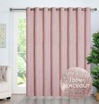 GRALI-DECOR 100% Total Blackout Curtains Faux Linen Drapes for Sliding Glass Door, Extra Wide Energy Saving Room Divider & Decor for Patio/Villa/Hall (100 W x 84 L, Blush Pink, 1 Panel)