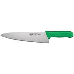 Winco KWP-100G, 10" Stäl High Carbon Steel Chef's Knife with Green Polypropylene Handle, Professional Cook's Knife