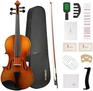 PHOENIX Violin 4/4 Full Size Set, Fiddle Set for professional Beginners Adults with Rosewood Bow Extra strings & Bridge, 2 Rosins, Tuner, Mute, Case (Plywood, 4/4)