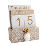 Notakia Vintage Wood Block Perpetual Calendar Month Week Date Display for Home Office Desk Rustic Decoration, Brown pineapple