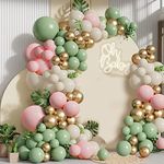 Sage Green Pink Balloons Garland Kit, Olive Green Blush Pink Sand White Metallic Gold Balloons for Girl Baby Shower Bridal Shower Wedding Anniversary Birthday Party Decorations