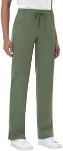 MIVEI Straight Leg Scrub Pants for Women with 8 Pockets High Rise Modern Classic Fit Cargo Scrub Bottom Elastic Waist Medical Olive Green