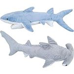 Stuffed Animal Sharks - Pack of 2 Large, 14 inch Mako & 13 inch Hammerhead Plush Shark Toys, Stuff Animals Toy,