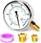 MEANLIN MEASURE 0~100Psi Stainless Steel 1/4" NPT 2.5" FACE DIAL Liquid Filled Pressure Gauge WOG Water Oil Air Lower Mount, with 1/4" x 1/2" NPT and 1/4" x 3/8" NPT Hex Bushing