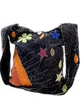 Elements of Nature Bohemian Hand-Stitched Hippie Hippy Shoulder Crossbody Monk Handbag in Black Large, Multicolor, Large, Black Cosmos