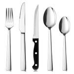 Cutlery Set for 6 People, Herogo 30 Piece Stainless Steel Silverware Set with Steak Knives, Elegant Silver Knife Fork Spoon Set, Ideal for Home/Party, Mirror Polished & Dishwasher Safe