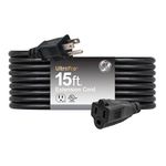 GE 15 Foot Extension Cord, Heavy Duty, 16AWG, Indoor/Outdoor Use, for Workshops, UL Listed, Black, 50369, ft