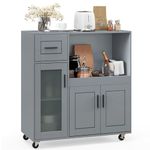 COSTWAY Rolling Kitchen Island, Kitchen Storage Trolley with Drawer, Frost Tempered Glass Door, 2-Door Cabinet, Open Compartment and Lockable Wheels, Utility Serving Cart for Dining Room Restaurant