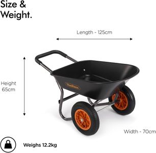 VonHaus 78L Wheelbarrow – Heavy Duty Garden Cart, 2-Wheel, Steel Frame