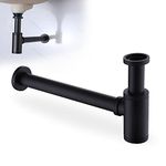 HAMOLER Bathroom Basin Sink Bottle Trap 1 1/4 Round Bottle P-Trap Adjustable Bathroom Basin Sink Waste Trap Drain Kit Contemporary Bottle P-Trap Kit, Matte Black