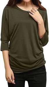 Match Women's 3/4 Sleeve Drape Top with Side Shirring (140 Army Green,Large)
