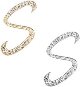 Letter “S” Brooch Pins, Alloy Lapel Pin Gold and Silver for Dress Sweater Scarf, Wedding Party Decoration Brooch 2 Packs